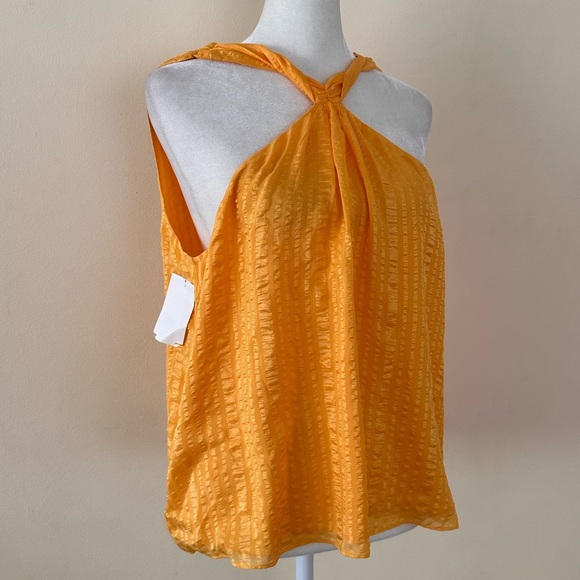 FRAME Twisted V Neck Orange Silk Sleeveless Blouse - Picture 4 of 8